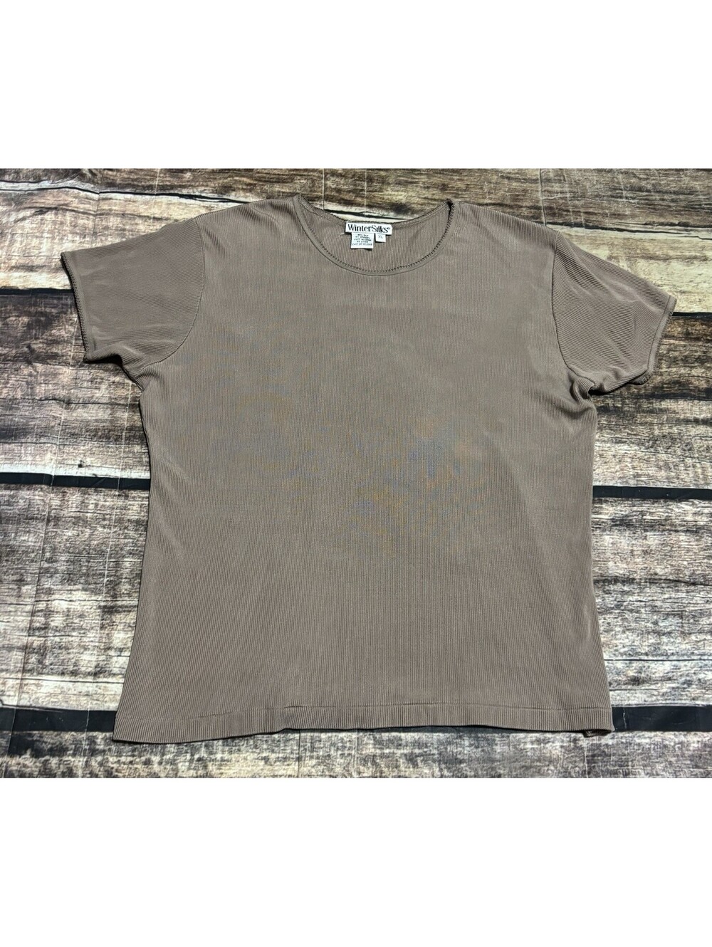WinterSilks Top Womens Medium Silk Stretch Short Sleeve Brown